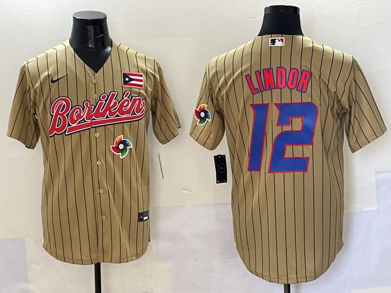 Men Puerto Rico #12 Lindor Brown Stripe Joint Name 2025 Nike MLB Jersey style 13